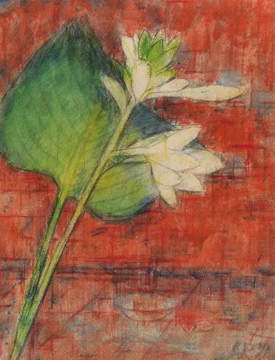 Framed Print : Sweetheart lilies on a red background, 1934. Creator: Rohlfs, Christian (1849-1938) Framed Print : Sweetheart lilies on a red background, 1934. Creator: Rohlfs, Christian (1849-1938)