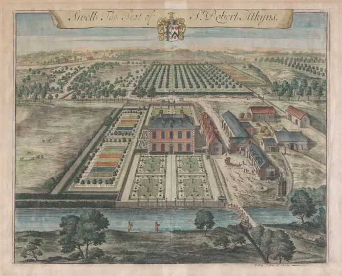 Framed Print : Swell, The Seat of Sir Robert Atkyns, [1712] reissued 1768. Creator: Johannes Kip