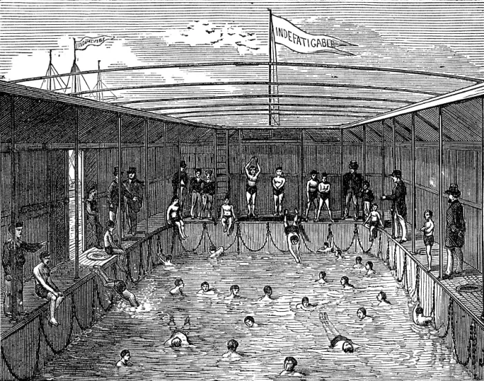 Framed Print : Swimming-bath of the training-ship Indefatigable at Liverpool, 1874. Creator: Unknown Framed Print : Swimming-bath of the training-ship Indefatigable at Liverpool, 1874. Creator: Unknown