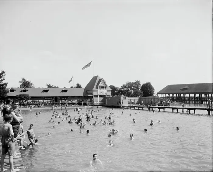 Framed Print : Swimming pool, Belle Isle Park, Detroit, Mich. between 1900 and 1910. Creator: Unknown Framed Print : Swimming pool, Belle Isle Park, Detroit, Mich. between 1900 and 1910. Creator: Unknown