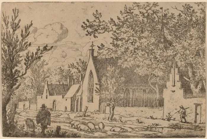 Framed Print : Swine Herd near a Chapel, probably c. 1645 / 1656. Creator: Allart van Everdingen Framed Print : Swine Herd near a Chapel, probably c. 1645 / 1656. Creator: Allart van Everdingen