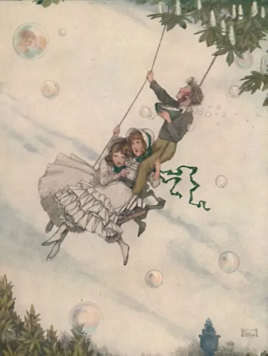Framed Print : The Swing Moves and the Bubbles Fly Upward, c1930. Artist: W Heath Robinson Framed Print : The Swing Moves and the Bubbles Fly Upward, c1930. Artist: W Heath Robinson