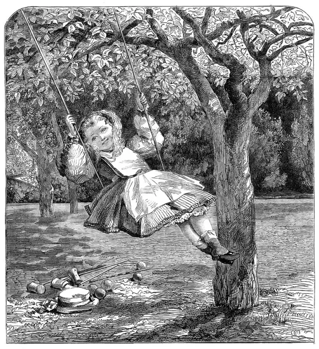 Framed Print : The Swing, by W. L. Thomas, in the Exhibition of the Society of British Artists, 1864. Creator: William Luson Thomas Framed Print : The Swing, by W. L. Thomas, in the Exhibition of the Society of British Artists, 1864. Creator: William Luson Thomas