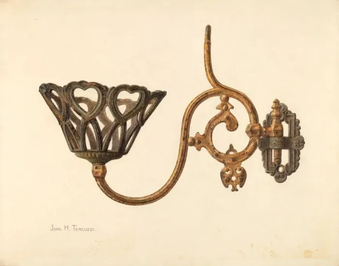 Framed Print : Swinging Lamp Bracket, c. 1940. Creator: John H. Tercuzzi Framed Print : Swinging Lamp Bracket, c. 1940. Creator: John H. Tercuzzi