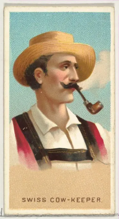 Framed Print : Swiss Cow-Keeper, from Worlds Smokers series (N33) for Allen & Ginter Cigarettes Framed Print : Swiss Cow-Keeper, from Worlds Smokers series (N33) for Allen & Ginter Cigarettes