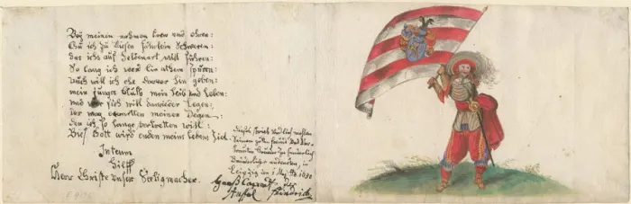 Framed Print : Swiss flag bearer. Artist: Anonymous Framed Print : Swiss flag bearer. Artist: Anonymous