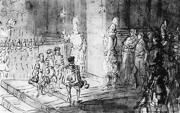 Swiss Guards and French Soldiers at the Vatican, (1930). Artist: Constantin Guys