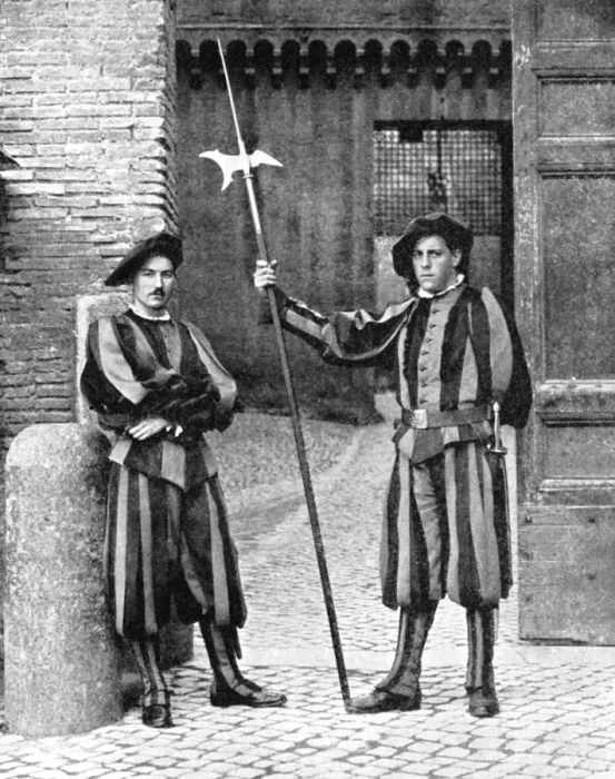 Framed Print : Swiss Guards, Vatican City, Rome, 1936. Artist: Donald McLeish Framed Print : Swiss Guards, Vatican City, Rome, 1936. Artist: Donald McLeish