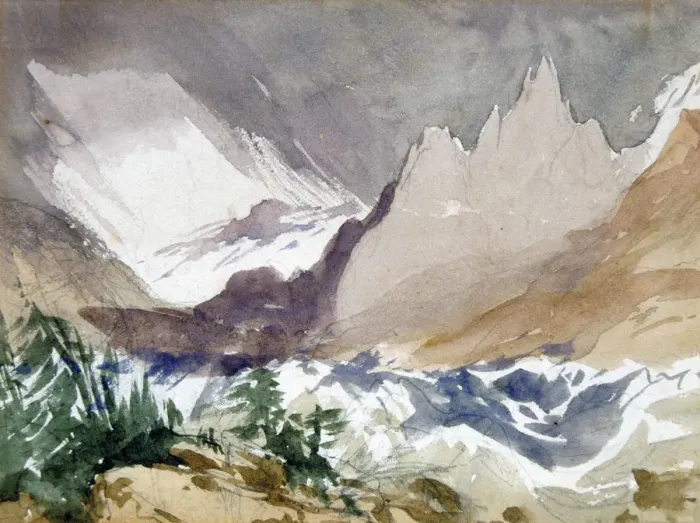 Framed Print : Swiss Mountain Landscape, 19th century. Artist: John Ruskin Framed Print : Swiss Mountain Landscape, 19th century. Artist: John Ruskin