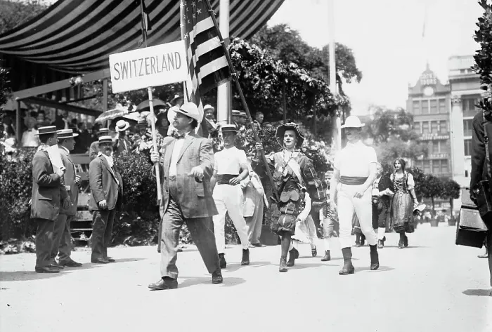 Framed Print : Swiss in N.Y. 4th of July Parade, between c1910 and c1915. Creator: Bain News Service Framed Print : Swiss in N.Y. 4th of July Parade, between c1910 and c1915. Creator: Bain News Service