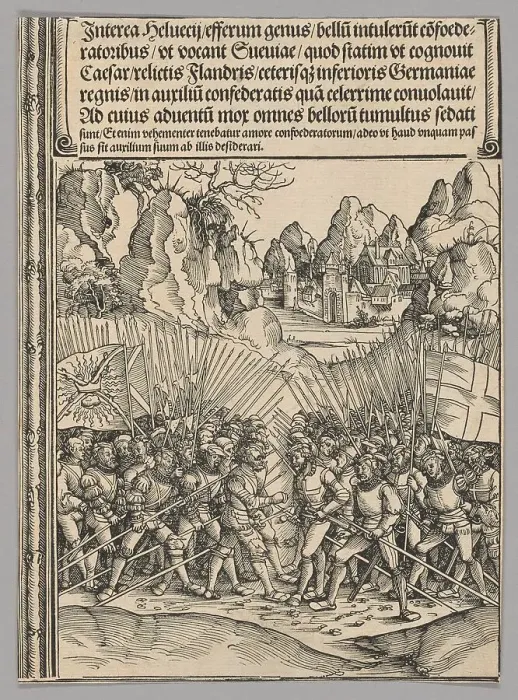 Framed Print : Swiss War, plate 16 from Historical Scenes from the Life of Emperor... printed c. 1520. Creator: Wolf Traut Framed Print : Swiss War, plate 16 from Historical Scenes from the Life of Emperor... printed c. 1520. Creator: Wolf Traut