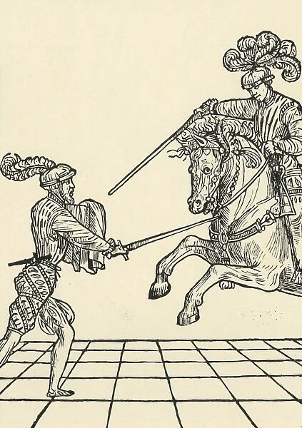 Sword fight between foot-soldier and knight, c1536, (1903). Creator: Unknown