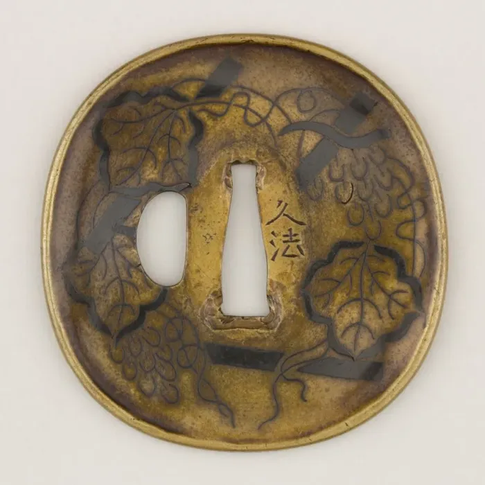 Framed Print : Sword guard (Tsuba) With Grapevines on Trellis Motif (???? Framed Print : Sword guard (Tsuba) With Grapevines on Trellis Motif (????