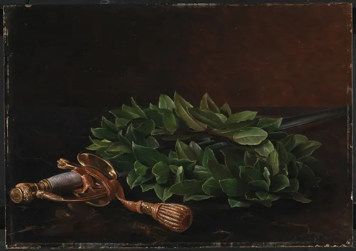 Framed Print : Sword and laurel wreath, 1848. Creator: Johan Laurentz Jensen Framed Print : Sword and laurel wreath, 1848. Creator: Johan Laurentz Jensen