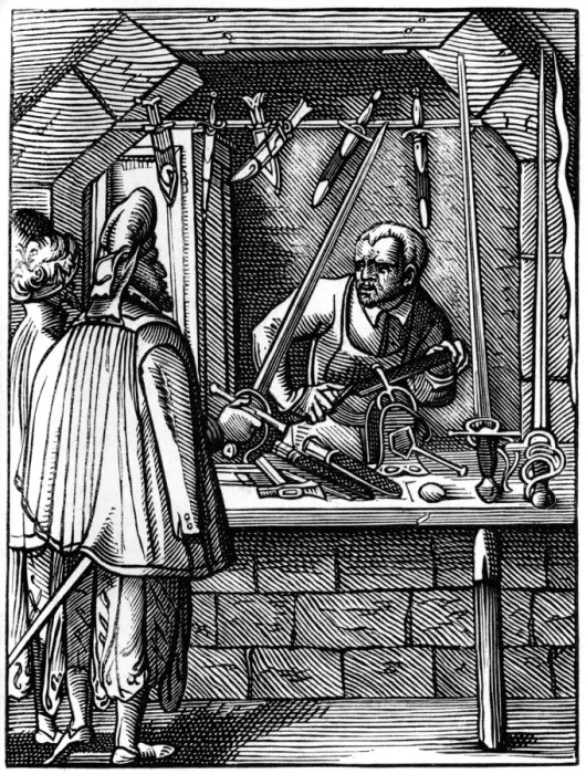 Framed Print : Sword maker, 16th century (1849). Artist: Jost Amman Framed Print : Sword maker, 16th century (1849). Artist: Jost Amman