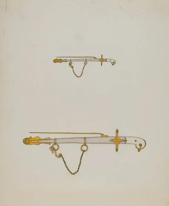 Framed Print : Sword Pin, c. 1936. Creator: Ellen Duncan Framed Print : Sword Pin, c. 1936. Creator: Ellen Duncan