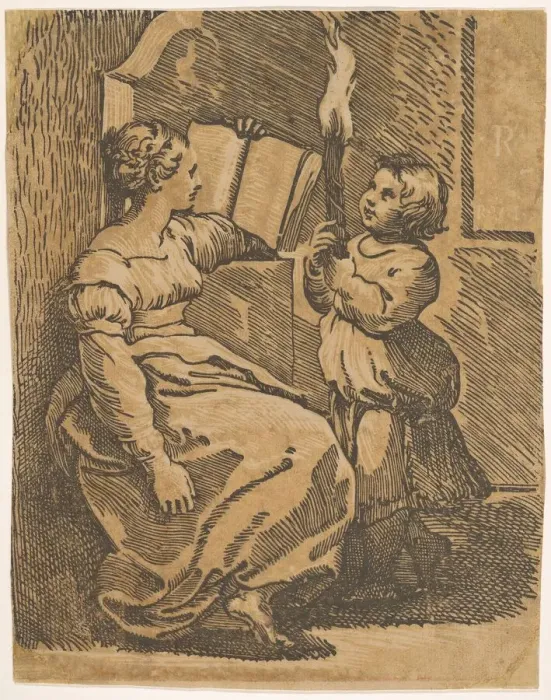 Framed Print : A Sybil reading facing right, ca. 1517-18. Creator: Ugo da Carpi Framed Print : A Sybil reading facing right, ca. 1517-18. Creator: Ugo da Carpi