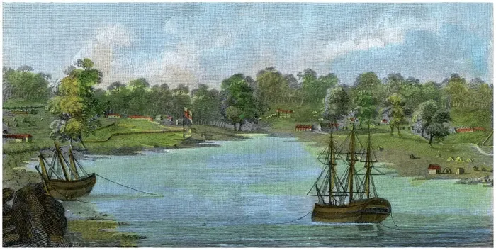 Framed Print : Sydney Cove, New South Wales, Australia, 20 August 1788 (c1885) Framed Print : Sydney Cove, New South Wales, Australia, 20 August 1788 (c1885)