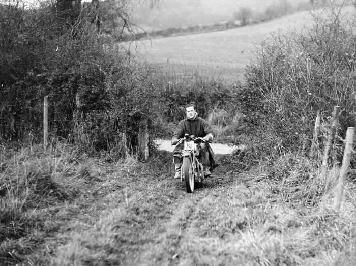 Framed Print : Syke riding an Ariel 4 during the Inter Varsity motor cross hill climb, November 1931 Framed Print : Syke riding an Ariel 4 during the Inter Varsity motor cross hill climb, November 1931