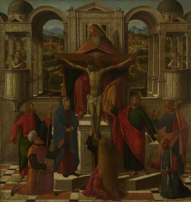 Framed Print : Symbolic Representation of the Crucifixion, c. 1492. Artist: Mansueti, Giovanni di Niccolo (c. 1465-1527) Framed Print : Symbolic Representation of the Crucifixion, c. 1492. Artist: Mansueti, Giovanni di Niccolo (c. 1465-1527)