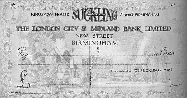 A Symbolical Cheque Design, 1917. Artist: London City & Midland Bank