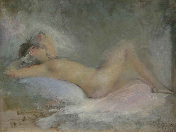 Symphony on Gray (Reclining Nude on Gray), 1903. Creator: Boldini, Giovanni (1842-1931)