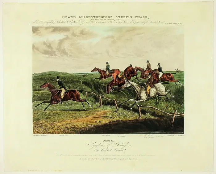 Framed Print : Symptoms of Distress, from The Grand Steeplechase Over Leicestershire, published 1830. Creator: Charles Bentley Framed Print : Symptoms of Distress, from The Grand Steeplechase Over Leicestershire, published 1830. Creator: Charles Bentley