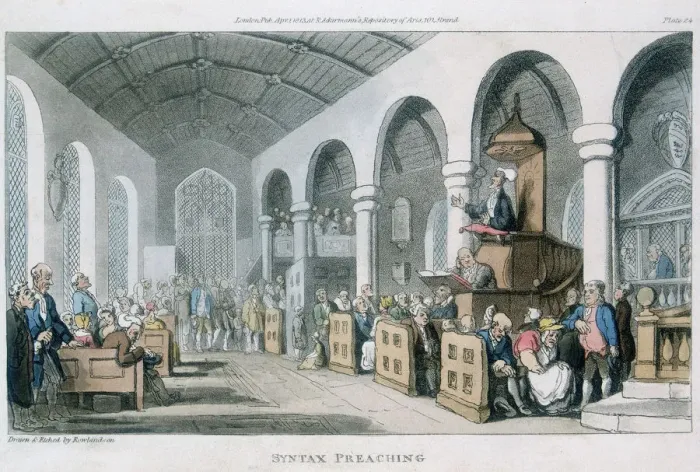Framed Print : Syntax Preaching, 1813. Artist: Thomas Rowlandson Framed Print : Syntax Preaching, 1813. Artist: Thomas Rowlandson
