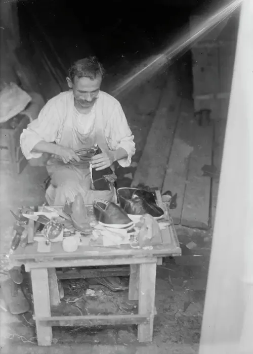 Framed Print : Syrian shoemaker, 1916. Creator: Bain News Service Framed Print : Syrian shoemaker, 1916. Creator: Bain News Service