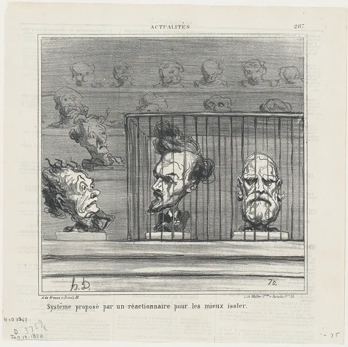 Framed Print : Systeme propose par un reactionnaire pour les mieux isoler, 1870. Creator: Honore Daumier Framed Print : Systeme propose par un reactionnaire pour les mieux isoler, 1870. Creator: Honore Daumier