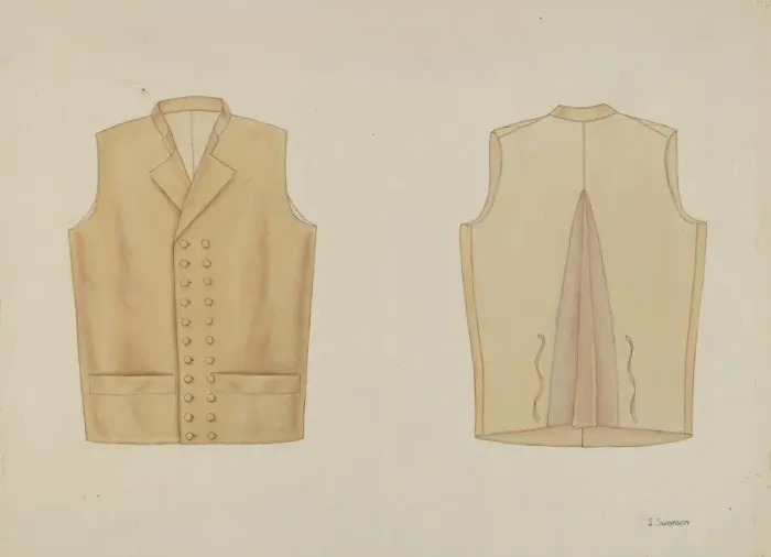 Framed Print : T. Jeffersons Vest, c. 1936. Creator: Syrena Swanson Framed Print : T. Jeffersons Vest, c. 1936. Creator: Syrena Swanson