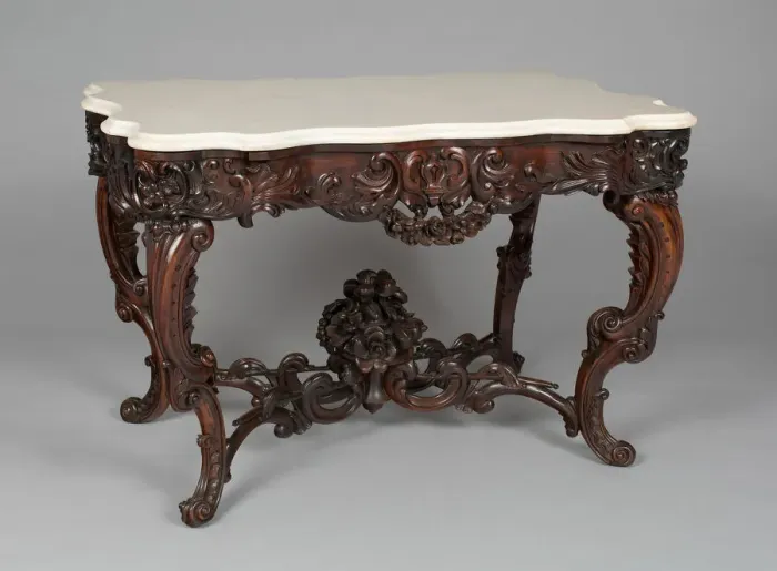 Framed Print : Table, 1856 / 61. Creator: John Henry Belter & Co Framed Print : Table, 1856 / 61. Creator: John Henry Belter & Co
