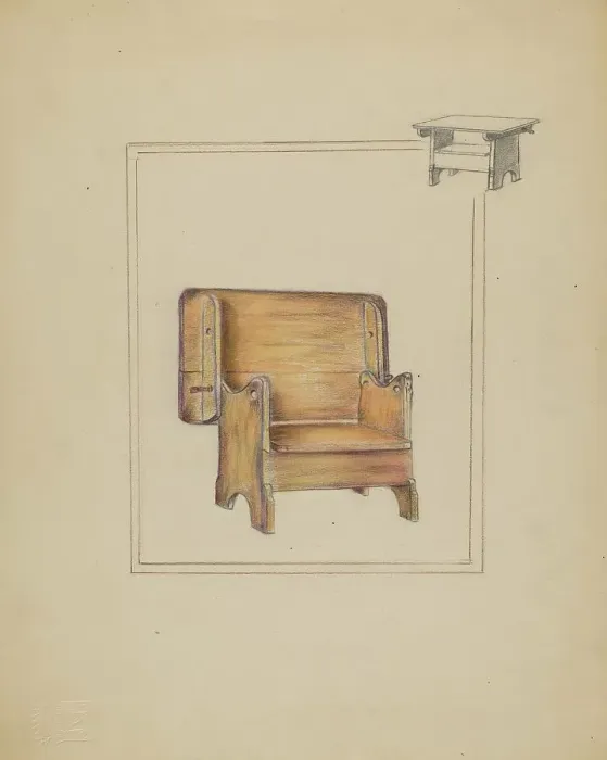 Framed Print : Table (Bench or Chair Combination), 1935 / 1942. Creator: Bertha Stefano Framed Print : Table (Bench or Chair Combination), 1935 / 1942. Creator: Bertha Stefano