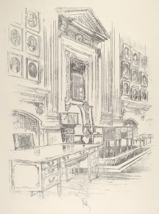 Framed Print : Table and Chair, Signers Room, Independence Hall, 1912. Creator: Joseph Pennell Framed Print : Table and Chair, Signers Room, Independence Hall, 1912. Creator: Joseph Pennell