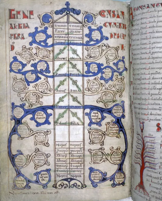 Framed Print : Table of the degrees of Consanguinity, a page from Liber Floridus, 12th century Framed Print : Table of the degrees of Consanguinity, a page from Liber Floridus, 12th century