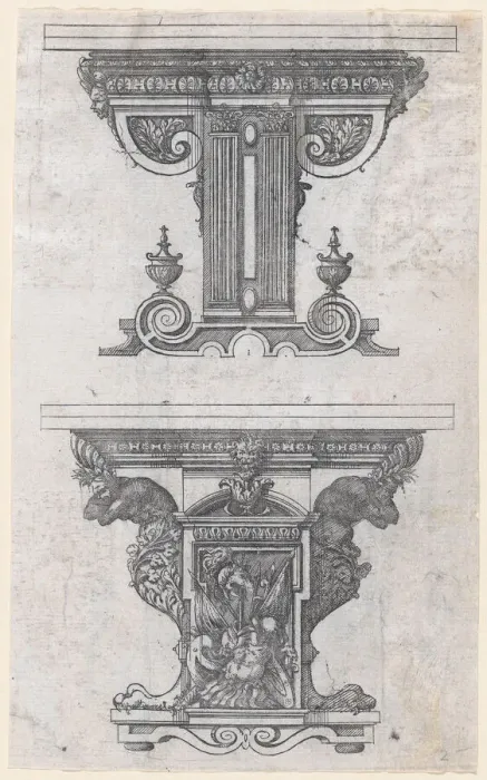 Framed Print : Two Table Designs, 1565-70. Creator: Jacques Androuet Du Cerceau Framed Print : Two Table Designs, 1565-70. Creator: Jacques Androuet Du Cerceau