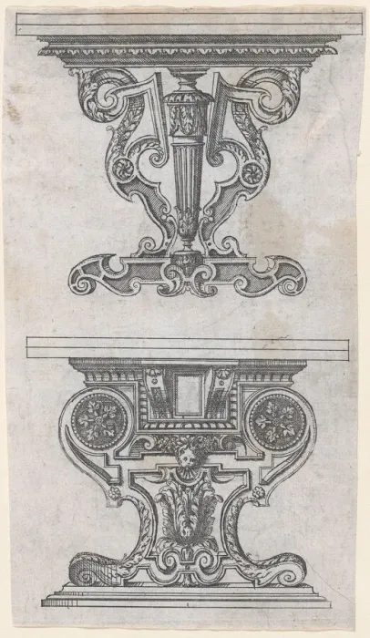 Framed Print : Two Table Designs, 1565-70. Creator: Jacques Androuet Du Cerceau Framed Print : Two Table Designs, 1565-70. Creator: Jacques Androuet Du Cerceau