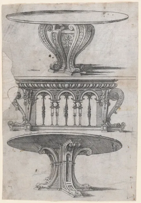 Framed Print : Three Table Designs, 1565-70. Creator: Jacques Androuet Du Cerceau Framed Print : Three Table Designs, 1565-70. Creator: Jacques Androuet Du Cerceau
