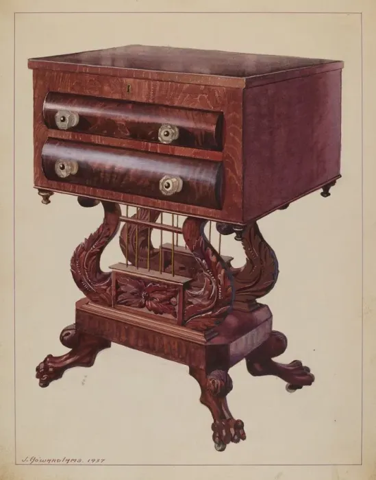 Framed Print : Table - Double Lyre Base, 1937. Creator: J. Howard Iams Framed Print : Table - Double Lyre Base, 1937. Creator: J. Howard Iams