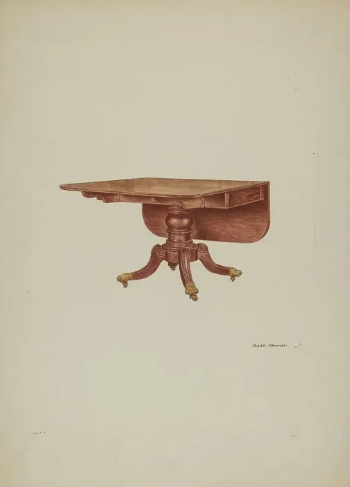 Framed Print : Table, Drop-leaf, 1940. Creator: Edith Towner Framed Print : Table, Drop-leaf, 1940. Creator: Edith Towner