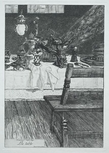The Table, after H. Leys, 1868. Creator: Felix Bracquemond (French, 1833-1914)