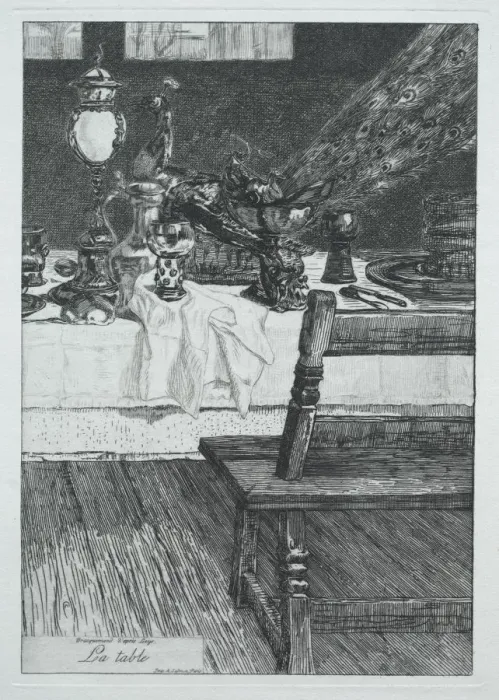 Framed Print : The Table, after H. Leys, 1868. Creator: Felix Bracquemond (French, 1833-1914) Framed Print : The Table, after H. Leys, 1868. Creator: Felix Bracquemond (French, 1833-1914)