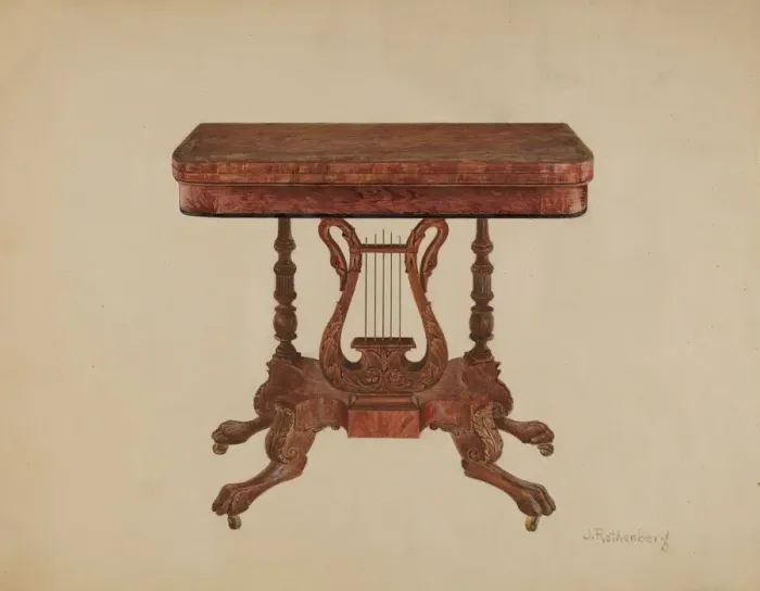 Framed Print : Table (Lyre Pedestal), 1936. Creator: Joseph Rothenberg Framed Print : Table (Lyre Pedestal), 1936. Creator: Joseph Rothenberg