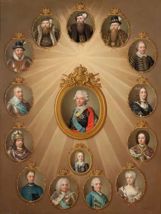 Framed Print : Table of Monarchs from Gustav Vasa to Gustav III, c. 1787 Creator: Ulrika Fredrika Pasch Framed Print : Table of Monarchs from Gustav Vasa to Gustav III, c. 1787 Creator: Ulrika Fredrika Pasch