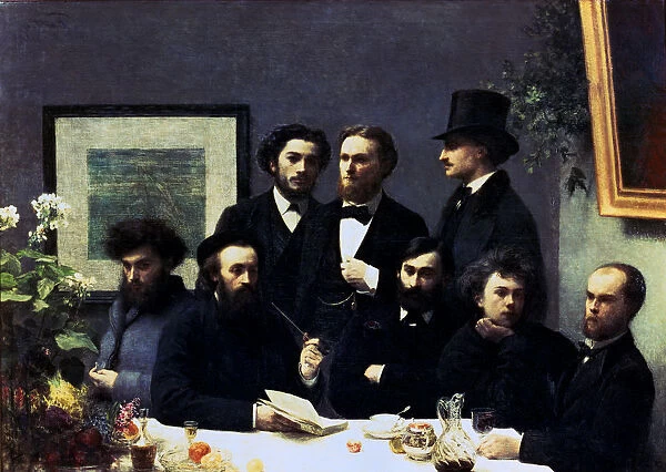 Around the table. P. Verlaine, A. Rimbud, L. Valade, E. d Hervilly, C. Pelletan, E