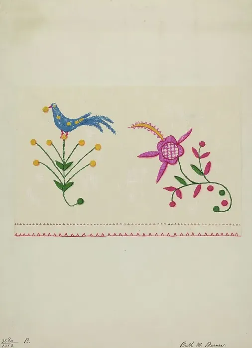 Framed Print : Table Scarf, c. 1937. Creator: Ruth M. Barnes Framed Print : Table Scarf, c. 1937. Creator: Ruth M. Barnes
