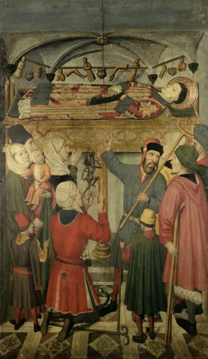 Framed Print : Table of the tomb of Saint Vincent and exorcism of a possessed, detail of the altarpiece Framed Print : Table of the tomb of Saint Vincent and exorcism of a possessed, detail of the altarpiece