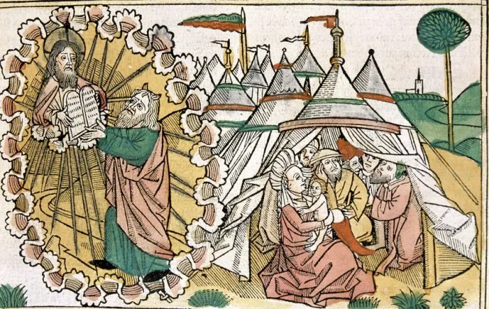 Framed Print : The tables of the law, engraving in the Nuremberg Bible, 1483 Framed Print : The tables of the law, engraving in the Nuremberg Bible, 1483