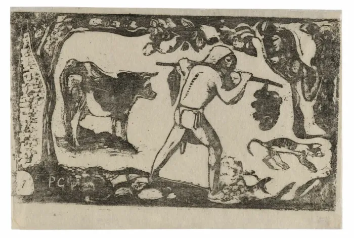 Framed Print : Tahitian Carrying Bananas, from the Suite of Late Wood-Block Prints, 1898 / 99 Framed Print : Tahitian Carrying Bananas, from the Suite of Late Wood-Block Prints, 1898 / 99