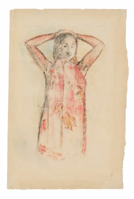 Framed Print : Tahitian Girl in a Pink Pareu, 1894. Creator: Paul Gauguin